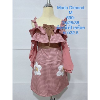 เดรสสั้น สีชมพู ลายตาราง MARIA DIAMOND SIZE M มือหนึ่งป้ายห้อย