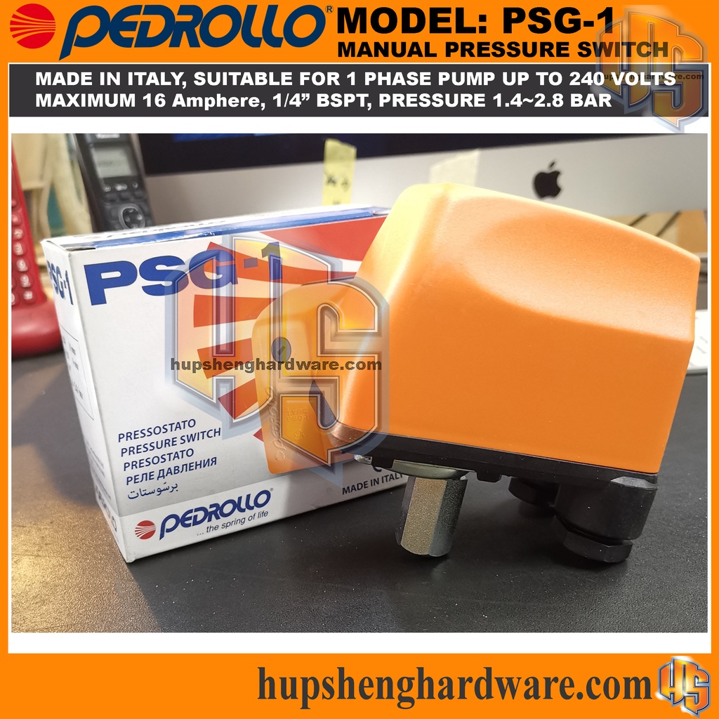 Pedrollo PSG1 สวิตช์ควบคุมแรงดัน สําหรับปั๊มน้ํา BSPT 1/4 นิ้ว 1.4~2.8 Bar Pedrollo PSG1