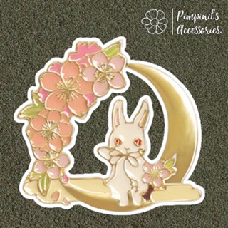 ʕ •ᴥ•ʔ ✿ พร้อมส่ง : เข็มกลัดลายกระต่าย,ดวงจันทร์และดอกไม้ | Rabbit, Moon &amp; Flower Enamel Brooch Pin.