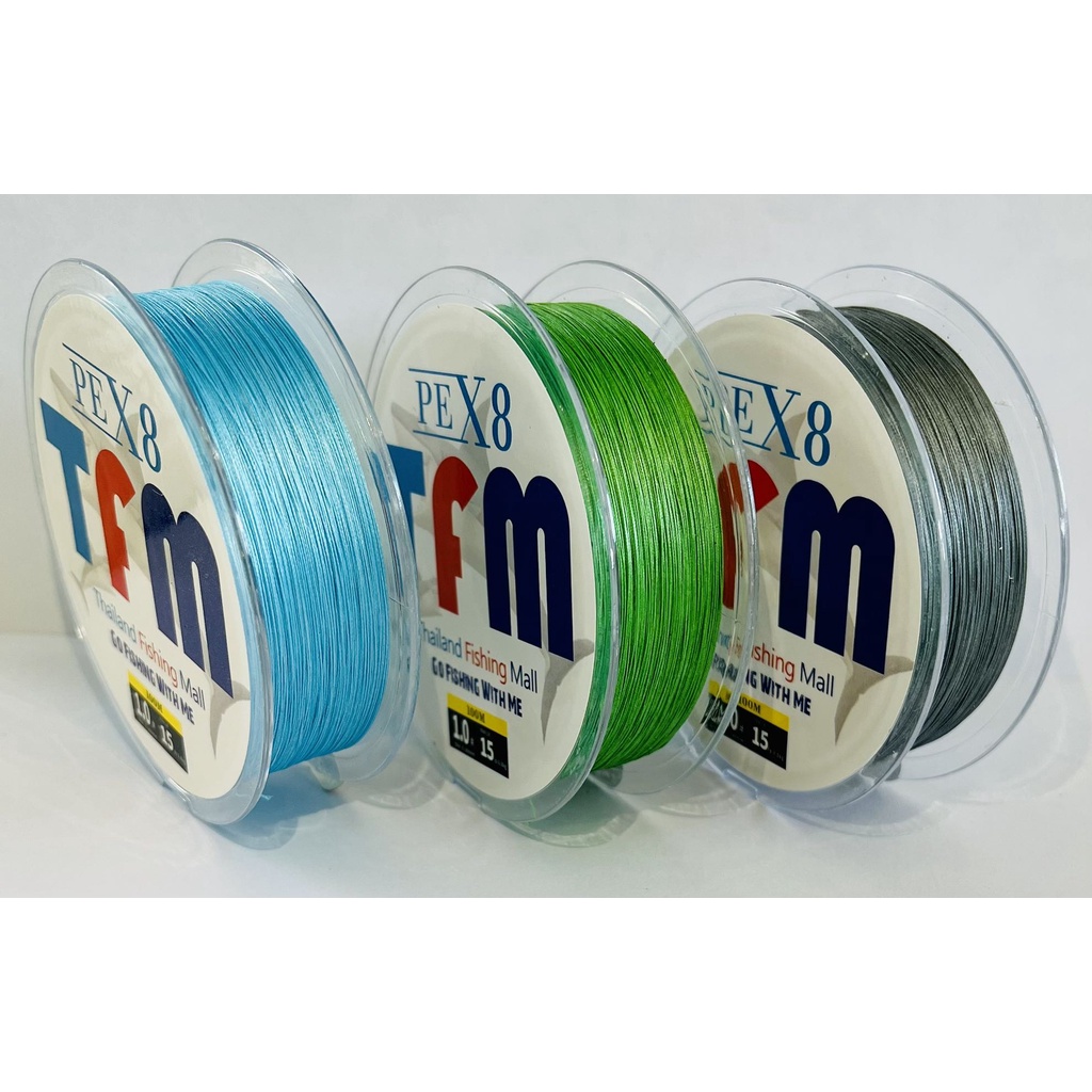 1-2 วัน (ส่งไวมากแม่) TFM X8 100M สายPE ถัก 8 -สีฟ้า -สีเขียว -สีเทา เหนียว ทน ยาว 100 เมตร【Super Thailand】