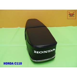 HONDA C110 "BLACK" COMPLETE DOUBLE SEAT with "CHROME" TRIM // เบาะ เบาะรถมอเตอร์ไซค์ สีดำ มีคิ้วโครเมี่ยม ผ้าเรียบ