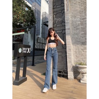 [Code:L9E6B ลด25.-] Oops Jeans 🎯 กางเกงยีนส์เอวสูงขาม้าผ้ายืด สีสนิม 2 กระดุม