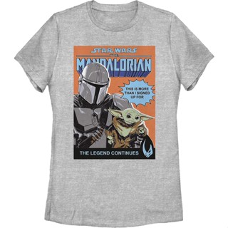 Womens Mandalorian Legend Continues Comic Book Cover Star Wars Shirt เสื้อขาว เสื้อแฟชั่นผญ