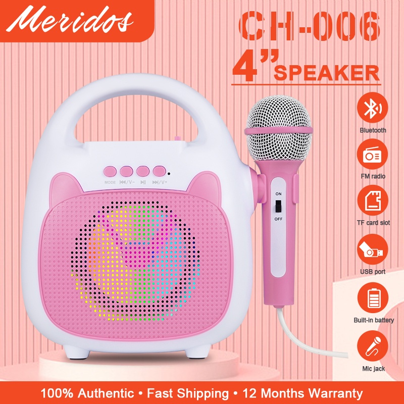 ลําโพงบลูทูธพร้อมไมโครโฟนคาราโอเกะพร้อมไฟ USB TF USB FM Led สําหรับเด็ก เหมาะสําหรับของขวัญวันเกิดสําหรับเด็ก
