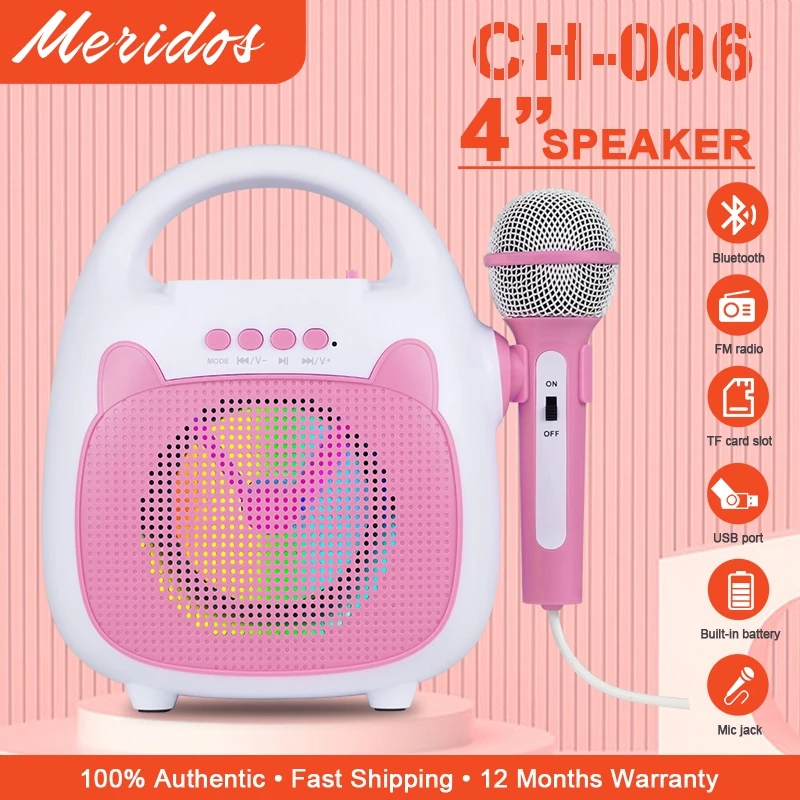 ลําโพงบลูทูธพร้อมไมโครโฟนคาราโอเกะพร้อมไฟ USB TF USB FM Led สําหรับเด็ก เหมาะสําหรับของขวัญวันเกิดสําหรับเด็ก