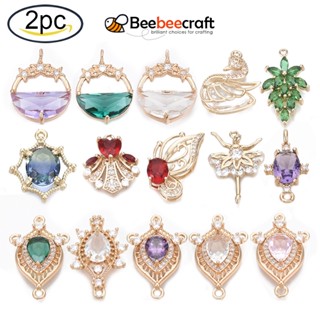 Beebeecraft จี้แก้ว ทองเหลือง ทรงกลมแบน รูปดาว สีทอง สําหรับทําเครื่องประดับ สร้อยข้อมือ สร้อยคอ 2 ชิ้น