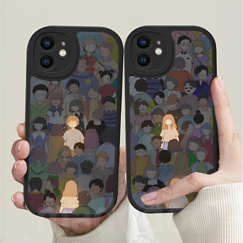 Casing For iPhone 16 15 14 13 12 11 Pro Xs max 6 6S 7 8 Plus X XR 11promax 12promax 13promax Meet you Couple Cartoon Boy Girl Tpu Fine Hole Lens Protection Soft Phone Case XPN 19