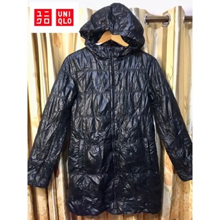 📌UNIQLO black puffer jacket coat woman size M ยูนิโคล่ แจ็คเก็ตขนเป็ด โค้ทขนเป็ด สีดำ ตัวยาว เสื้อกันหนาวขนเป็ด