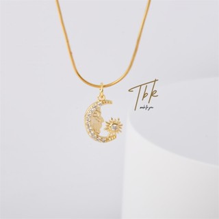 TBK สร้อยคอ ผู้หญิง ชุบทอง 18k สแตนเลส นจี้รูปดาว ดวงจันทร์ แฟชั่น จี้ทอง necklace โซ่ โซ่คิวบา ยาว สแตนเลสแท้ 18k สำหรับผู้หญิง 272n