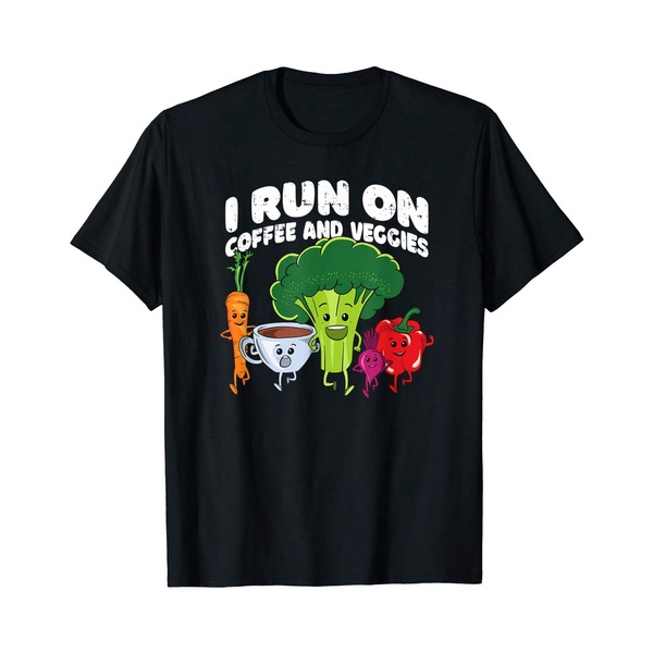 I Run On Coffee And Veggie เสื้อยืดมังสวิรัติ Vegan Runner Men พิมพ์เสื้อยืด