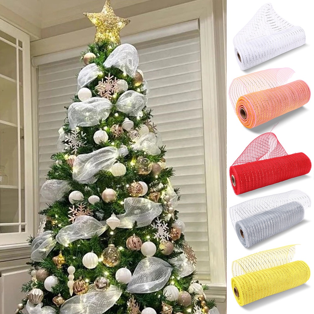 ริบบิ้นตาข่าย ลายดอกไม้ สีเงิน สีทอง 26 ซม. 10 หลา สําหรับตกแต่งบ้าน ต้นคริสต์มาส งานแต่งงาน DIY