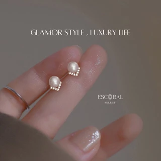 ESCOBAL ต่างหูไข่มุก Pearl V ต่างหูไข่มุก ต่างหูเงินแท้ฝังเพขร ตุ้มหูไข่มุกขาว Valentine วาเลนไทน์