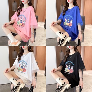 เสื้อแขนสั้น Oversize น่ารัก ดีเทลหลังคอวี แต่งกระต่ายเพิ่มโบว์ มี 4 สีให้เลือก