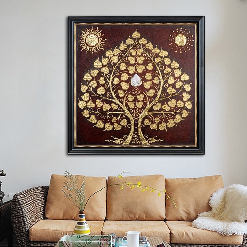 🟪🟡💎ครอสติสคริสตัล Diamond painting ชุดอุปกรณ์ คริสตัลเม็ดเหลี่ยม ติดเต็มแผ่น ต้นโพธิ์ ใบโพธิ์ 🌸ดอกไม