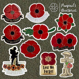 ʕ •ᴥ•ʔ ✿ พร้อมส่ง : เข็มกลัดเซ็ทลายดอกป๊อปปี้ “LEST WE FORGET” | “LEST WE FORGET” Poppy Flower Enamel Brooch Pin Set.