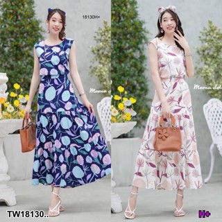 J18130 Set 2 ชิ้น เสื้อแขนกุด ลายดอกไม้ + กระโปรงยาว ลายดอกไม้ 2-piece set: floral sleeveless top + floral long skirt