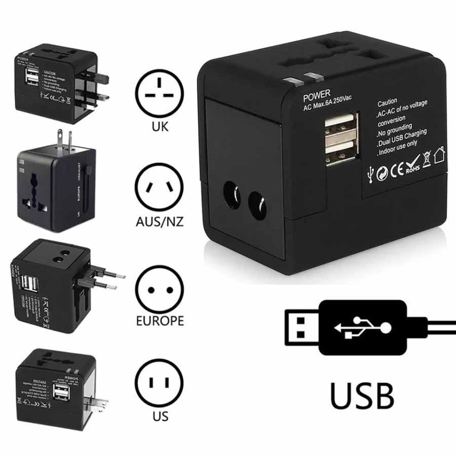 Travel Plug Adapter Universal Plug EU AU UK US พร ้ อมพอร ์ ต USB DUAL 2.1A - JY-148 931