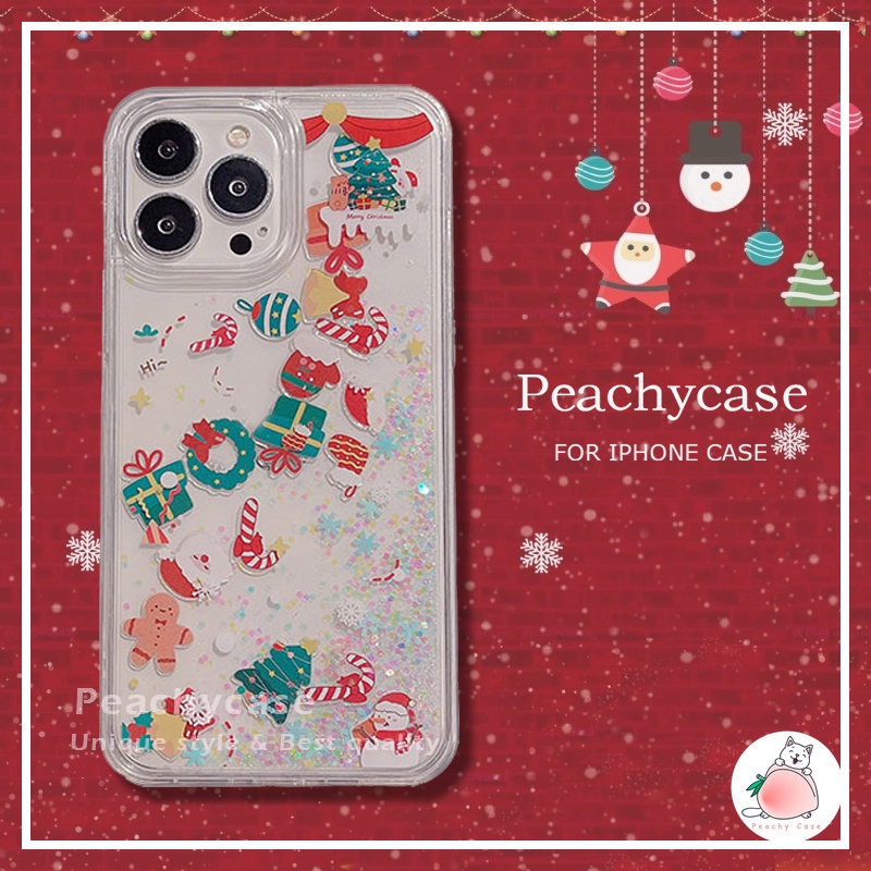 เคสโทรศัพท์มือถืออะคริลิค PC แข็ง ปิดด้านหลัง กันกระแทก ลายซานตาคลอส แต่งกลิตเตอร์ สําหรับ iPhone 15 14 13 12 Pro Max 11 Xr 6 7 8 Plus Xs X