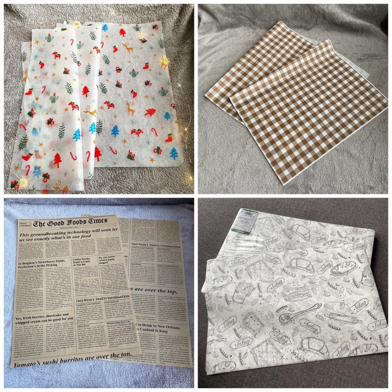 [[ OMOYAASG ]] 50 ชิ้น - BAKING PAPER BUTTER PAPER - CHRISTMAS PATTERN PARCHMENT PAPER NEWS PAPER CH