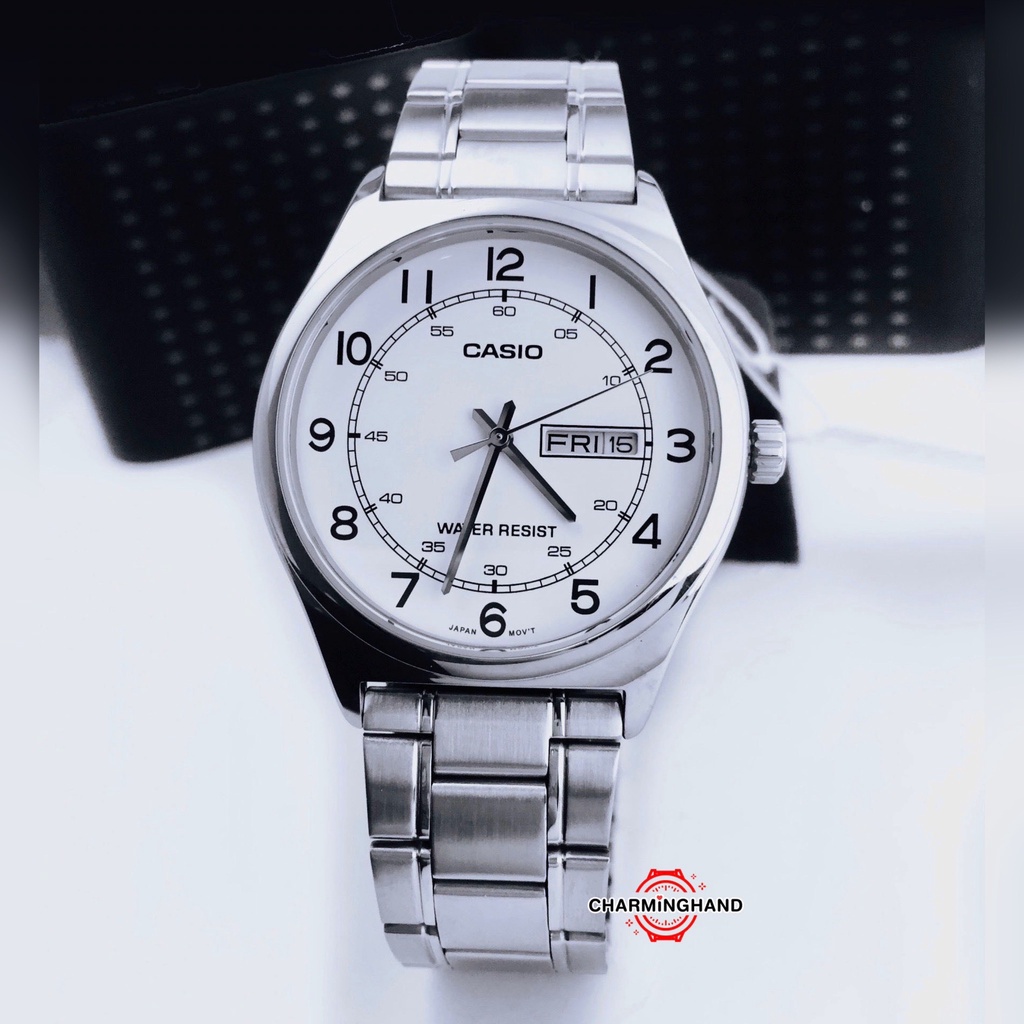 เรียบง่าย สไตล์มินิมอล นาฬิกาข้อมือผู้ชายแท้ Casio หน้าปัดสีขาว เข็มบอกเวลาเป็นตัวเลข อ่านง่าย นาฬิกาแท้ คาสิโอ มีประกัน