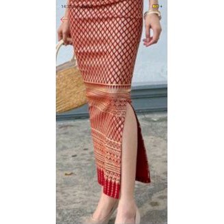 กระโปรงสกินนี่ ลายไทยพิมพ์ทอง ลายไฮโซ/ลายสัปปะรด รุ่นทรงผ่า ผ้าถุงยืดได้  พร้อมส่งค่ะ