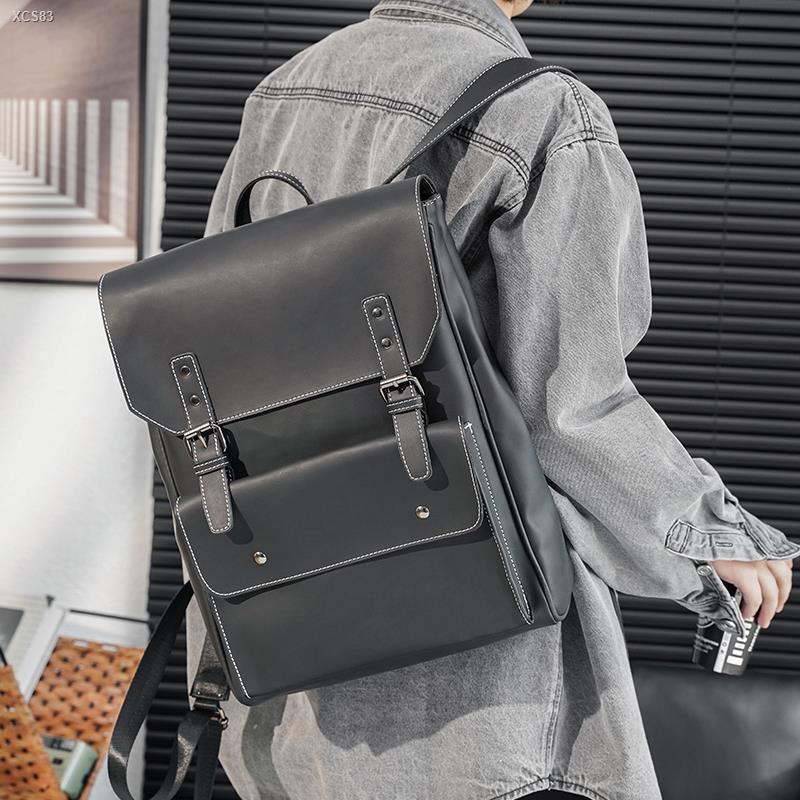 【Hot sale】☂Tide brand Korean backpack men s casual large-capacity backpack Retro leather computer bag schoolbag fashion