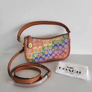 กระเป๋า Coach Swinger CA100 B4/Tan Hazelnut Multi In Rainbow Signature Canvas งานช็อป แท้100%