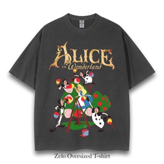 เสื้อยืด พิมพ์ลาย Alice in Wonderland DISNEY โอเวอร์ไซซ์ สไตล์วินเทจ