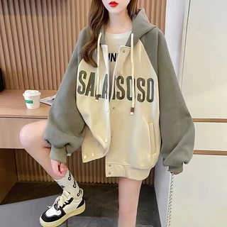 เสื้อกันหนาวมีฮู้ด เสื้อแจ็คเก็ตแขนยาว เนื้อผ้าสำลี ทรงหลวม รุ่นใหม่ สไตส์เกาหลี