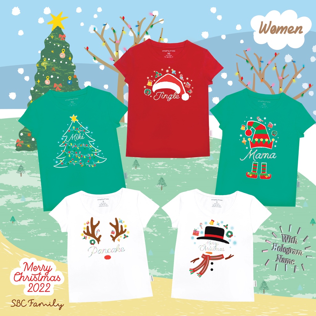 เสื้อคริสมาสต์ผู้หญิงทรงเข้ารูป ฟรีใส่ชื่อโฮโลแกรม_SBC Family