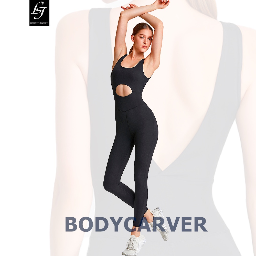 Bodycarver ชุดจั๊มสูท บอดี้สูท รูปตัว V พร้อมแผ่นรอง เหมาะกับการเล่นโยคะ ฟิตเนส พิลาทิส สําหรับผู้หญิง