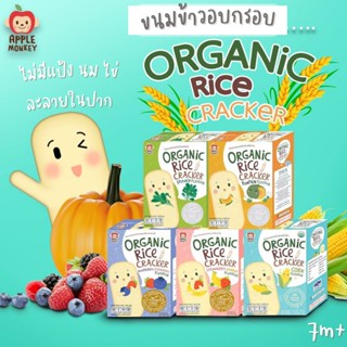 APPLE MONKEY แครกเกอร์ข้าวหอมมะลิออร์แกนิค Organic Cracker ขนมเด็ก ขนมเด็กอายุ 8 เดือนขึ้นไป ละลายง่าย