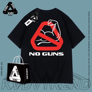 2023 เสื้อยืดแขนสั้นลําลอง ผ้าฝ้าย ทรงหลวม พิมพ์ลาย KVDV ทรงสามเหลี่ยม NO GUNS แบบสร้างสรรค์ สําหรับผู้ชาย และผู้หญิง