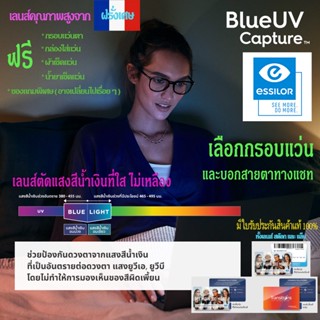 Essilor Crizal BLUE CAPTURE(EasyPro ,Rock ,Sapphire HR)เลนส์ตัดแสงสีฟ้าจอมือถือ ที่ใสไม่เหลือง ฟรีกรอบแว่นและของแถม ฯลฯ