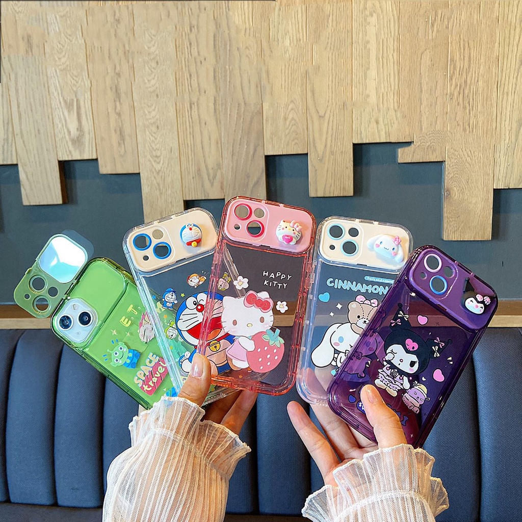 เคสนิ่มสกรีนลายการ์ตูนขาตั้งได้มึกระจก(พร้อมส่ง)สำหรับรุ่นไอโฟน 7/8/7p/8p/11/xr/12/12pro/12promax/1313pro/13prpmax