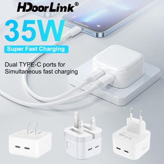 Hdoorlink 35W Dual PD อะแดปเตอร์ชาร์จเร็ว USB C คู่ Type C อะแดปเตอร์ชาร์จติดผนัง แบบพกพา สําหรับ I-Phone14 Pro Max 13 12 11