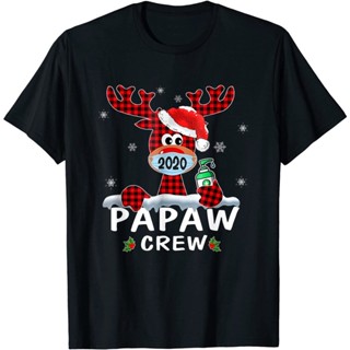 T-Shirt  Papaw Crew Christmas 2020 เสื้อยืดลําลองสําหรับครอบครัวแขนสั้นพิมพ์ลายหน้ากากเรนเดียร์ ชุดคริสต์มาสใหม่