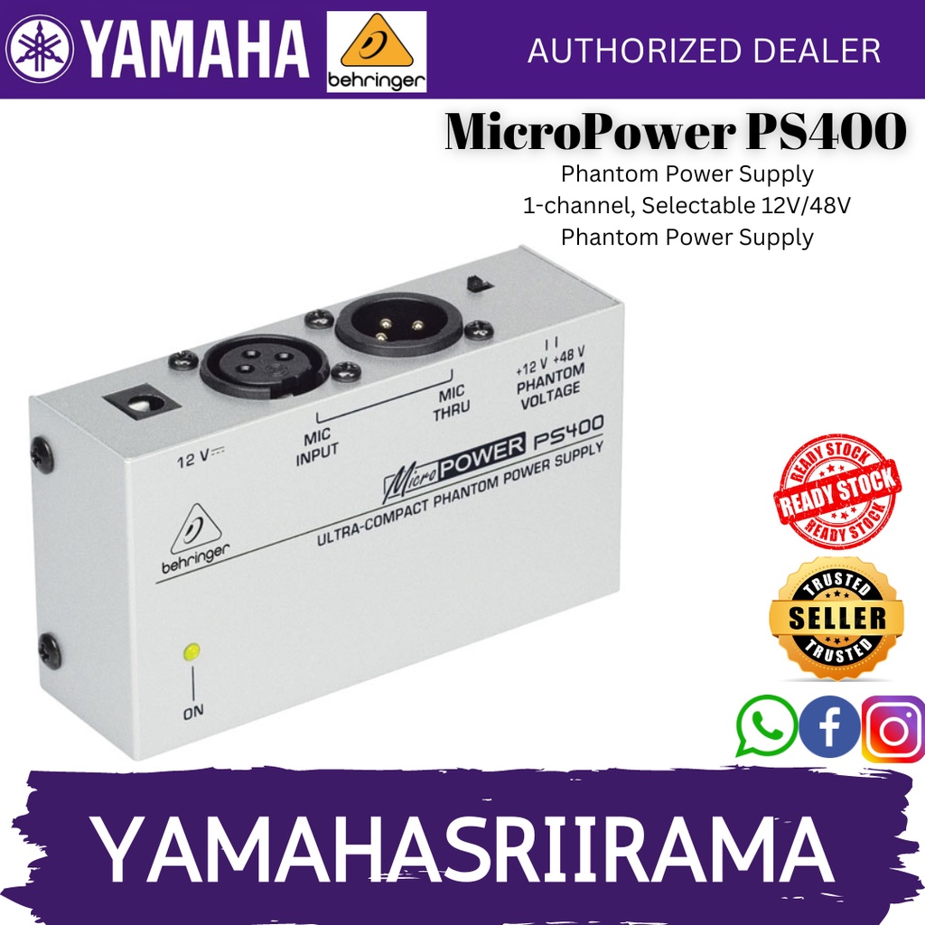Behringer MicroPower PS400 Phantom Power Supply 1 ช่อง เลือกได้ 12V/48V Phantom Power Supply