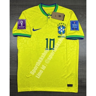 เสื้อฟุตบอล ทีมชาติ Brazil Home บราซิล เหย้า พร้อมเบอร์ชื่อ 10 NEYMAR JR , 18 ANTHONY และอาร์มฟุตบอลโลก 2022