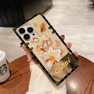 เคสโทรศัพท์มือถือแข็ง ทรงสี่เหลี่ยม ลายดอกไม้ หรูหรา สําหรับ Samsung Galaxy F52 A22 A32 A72 A52 A32 A42 A03S