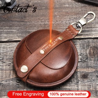 Contact&amp;#39;s Crazy Horse Leather Men&amp;#39;s Coin Purse Multifunctional Mini Wallet Vintage Small Money Bags for Earphone