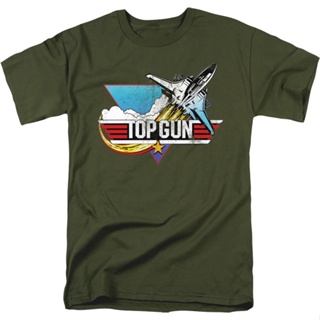 Military Green Vintage Logo Top Gun T-Shirt เสื้อยืดสีขาวผู้หญิง เสื้อผู้ชายเท่ เสื้อยืดถูกๆ