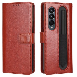 เคสฝาพับ เคสเปิดปิด Samsung Galaxy Z Fold3 Fold4 5G Flip Cover Leather Case Wallet With Pen Holder เคสโทรศัพท์หนัง ซิลิโคนนิ่ม ฝาพับ พร้อมช่องใส่ปากกา และสายคล้องมือ สําหรับ Card Slot Soft TPU Bumper Shell Stand Mobile Phone Covers Cases เคส ฝาพับหนัง