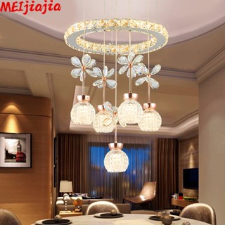 Meijiajia โคมระย้าคริสตัล LED โมเดิร์น 3 สีโคมไฟห้องนั่งเล่นโคมไฟห้องรับประทานอาหารโคมไฟระย้าห้องนอนคริสตัล