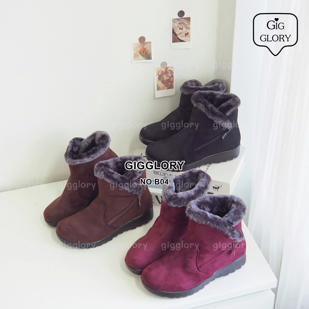 ❄️ พร้อมส่ง รองเท้าบูทเดินหิมะ บูทกันหนาว มีซิปข้าง (No.B04)