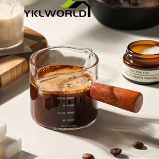 YKLWORLD 75ml แก้วตวง ถ้วยตวง แก้วช็อตกาแฟเอสเปรสโซ่ ด้ามจับไม้