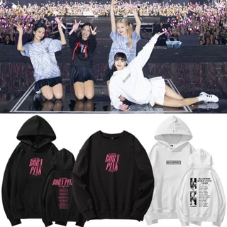 เสื้อกันหนาว มีฮู้ด ผ้าฝ้าย ทรงหลวม ลาย BLACKPINK BORN PINK World Tour Dallas JISOO JENNIE ROSÉ LISA พลัสไซซ์ แฟชั่นสตรีท สไตล์เกาหลี สําหรับผู้ชาย และผู้หญิง