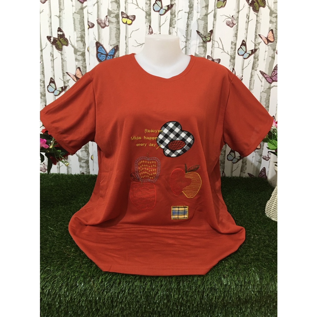เสื้อยืดสาวอวบ รอบอก 48-50 นิ้ว เสื้อยืดผู้หญิง ลายปักน่ารัก รุ่น9126