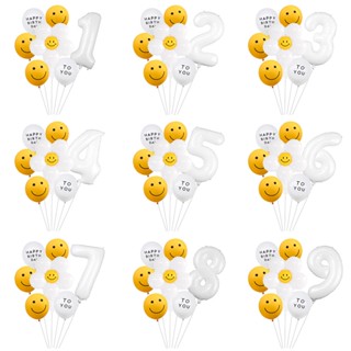 [พร้อมส่ง] เซ็ดลูกโป่งตัวเลขวันเกิด Happy Birthday Smiley ลูกโป่งตัวเลขขาว ลูกโป่งดอกไม้เดซี่ ของเล่นเด็ก balloons