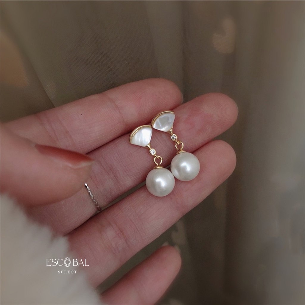 ESCOBAL✨ต่างหูไข่มุก Shell Pearl ต่างหูมุกธรรมชาติแท้100% ต่างหูเงินแท้ไม่แพ้ ตุ้มหูมุกแท้ ต่างหูมุกเกาหลี ตุ้มหูเงินแท้